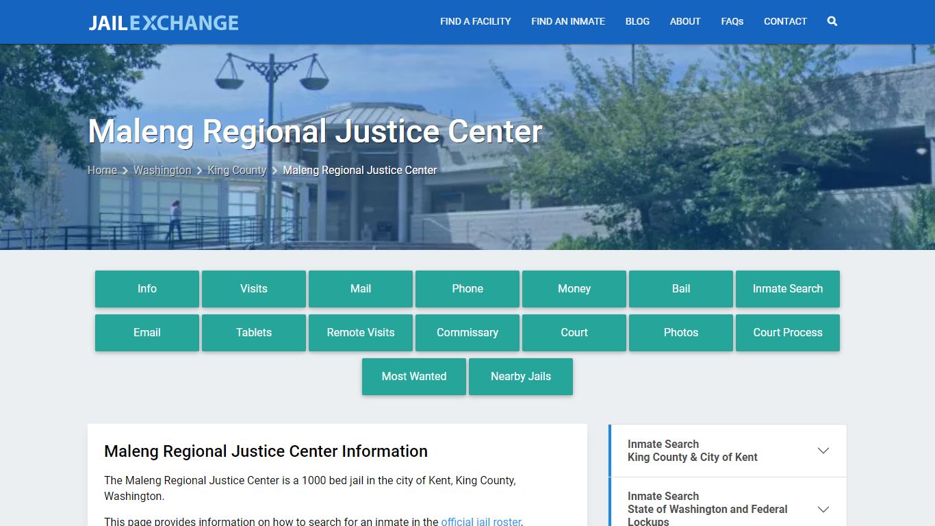 Maleng Regional Justice Center, WA Inmate Search, Information