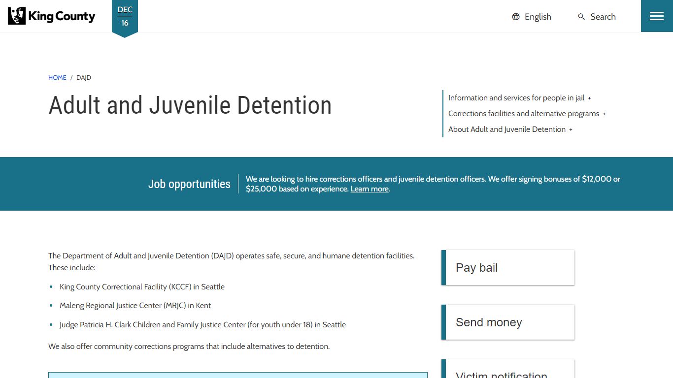 Adult and Juvenile Detention - King County, Washington